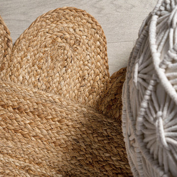 Petal Boho Jute Scalloped Circle Area Rug